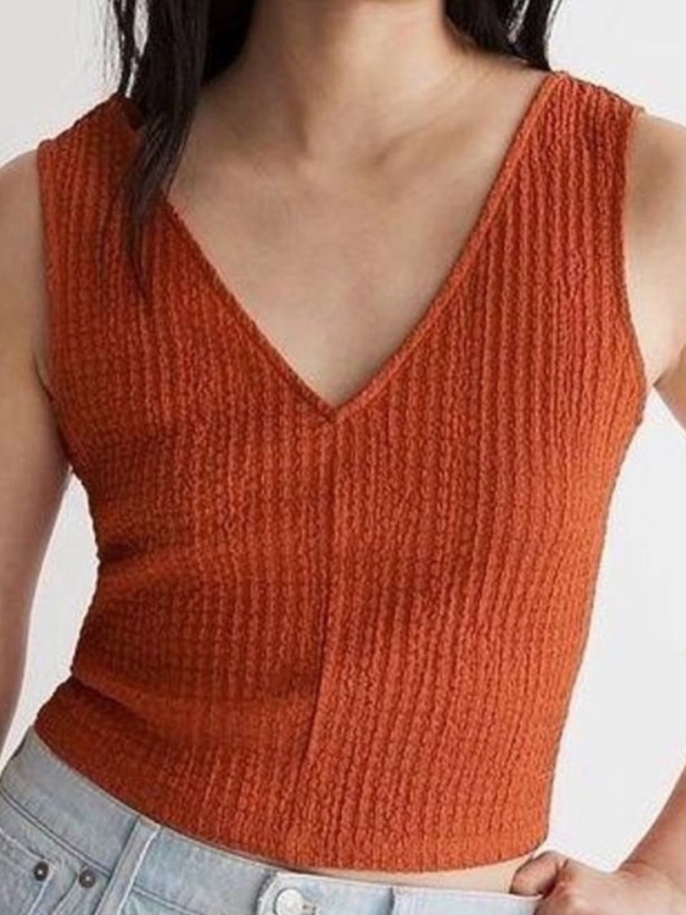Madewell Small Top V-Neck Sleeveless Crop Top in Copperwashed Orange NWT